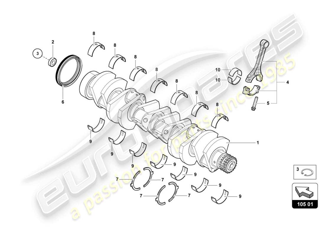 lamborghini ultimae (2022) crankshaft with bearings parts diagram