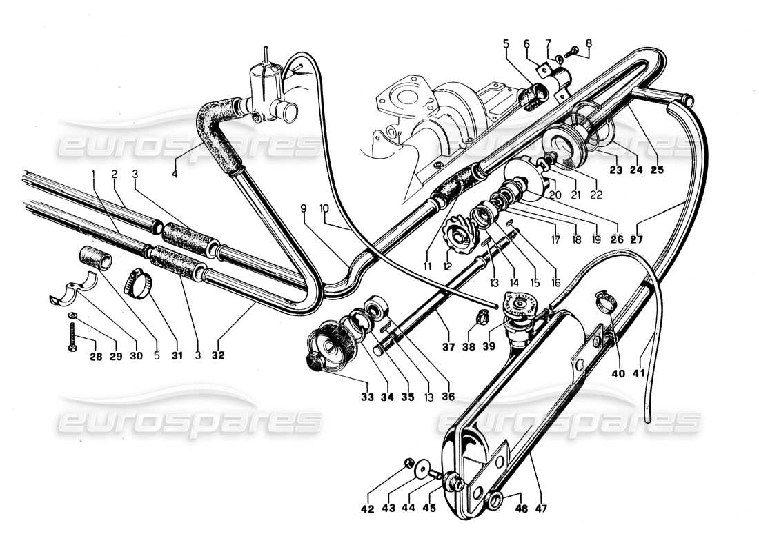 lamborghini urraco p250 / p250s water pump and system part diagram