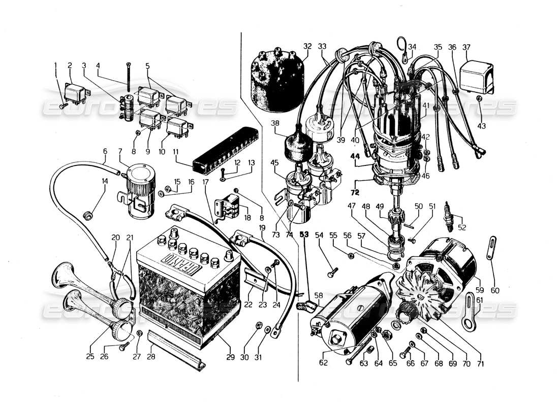 lamborghini urraco p250 / p250s electrical system part diagram