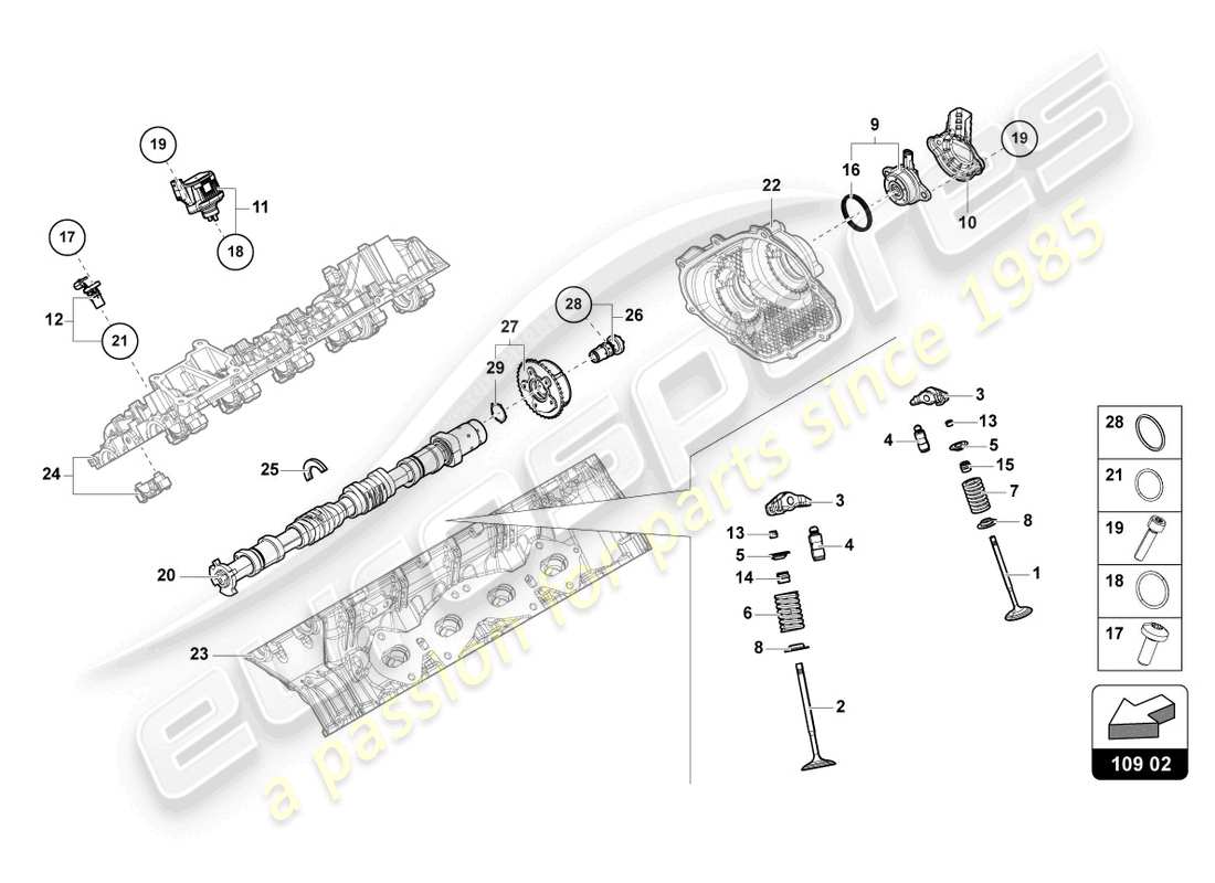 lamborghini urus performante (2023) camshaft, valves part diagram