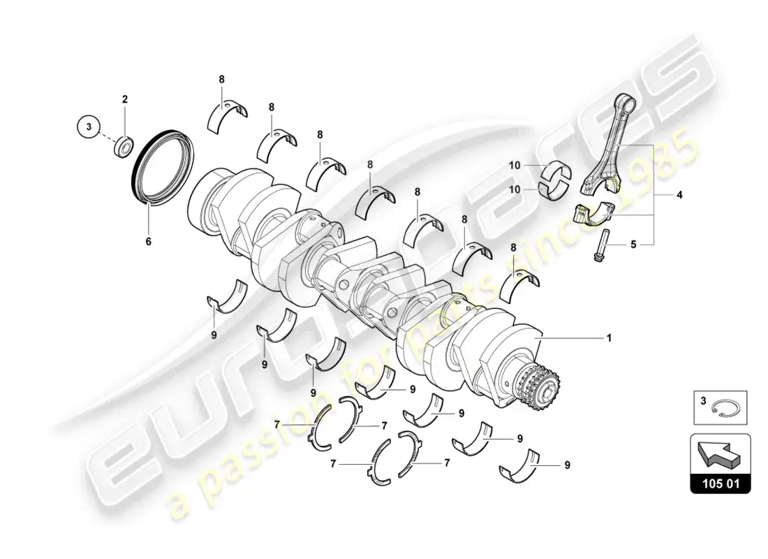 lamborghini lp740-4 s roadster (2019) crankshaft with bearings part diagram