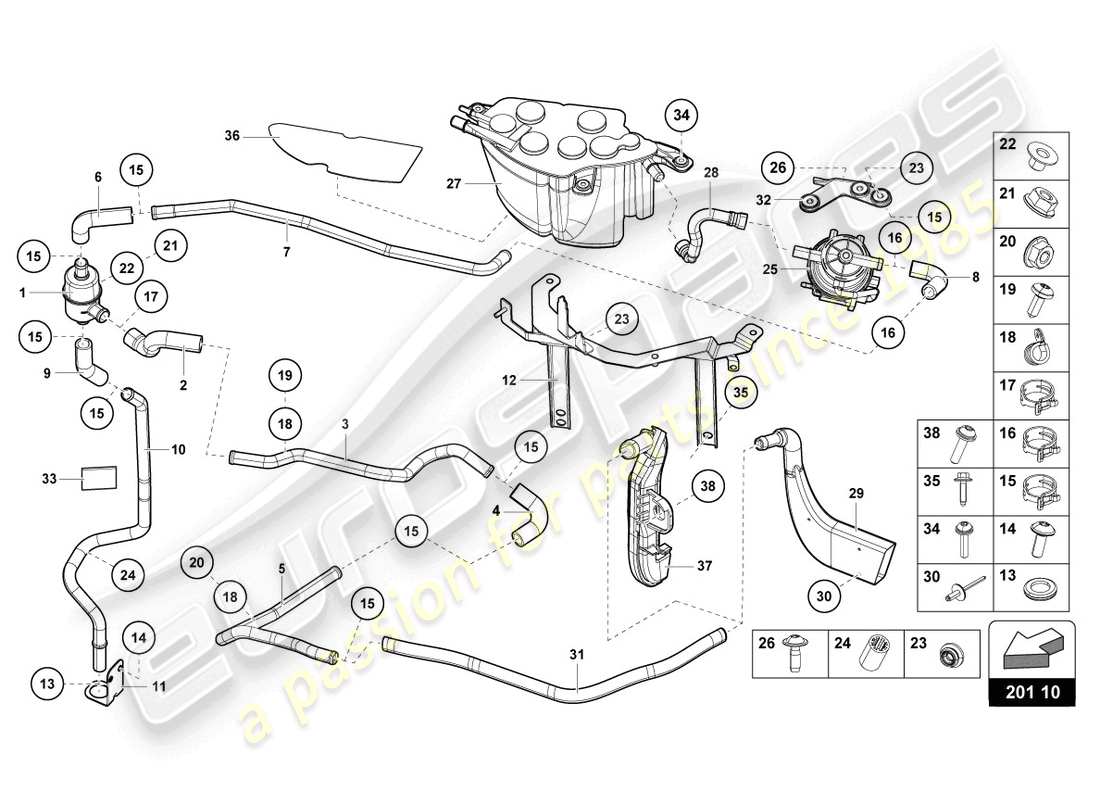 lamborghini 2022 (ultimae roadster) activated carbon filter system part diagram