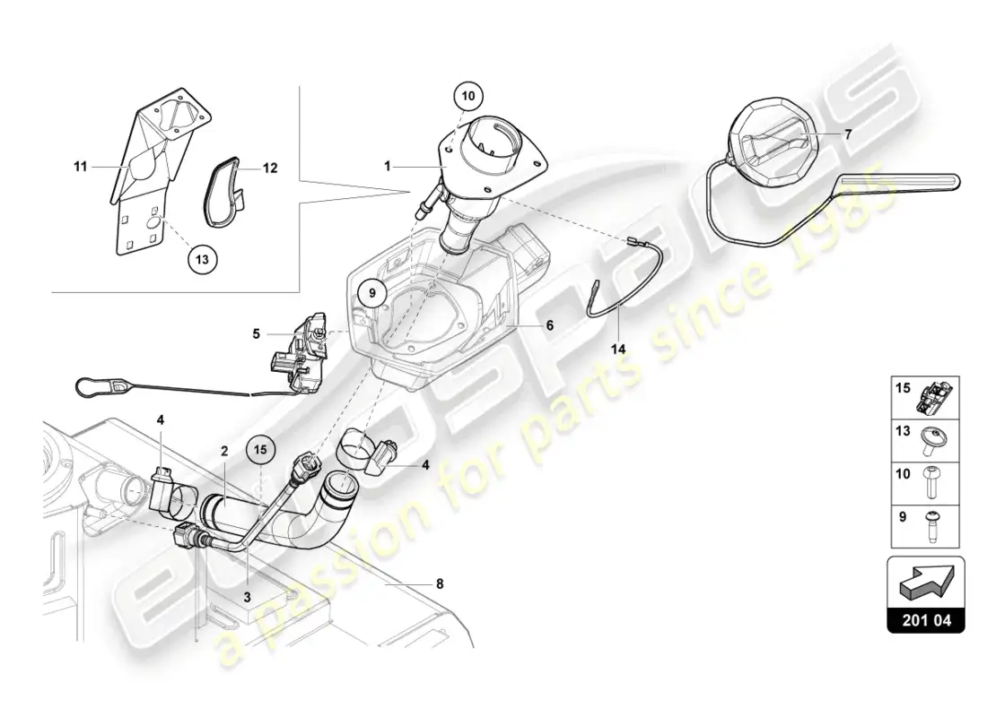 lamborghini lp700-4 coupe (2014) fuel filler neck with restric parts diagram