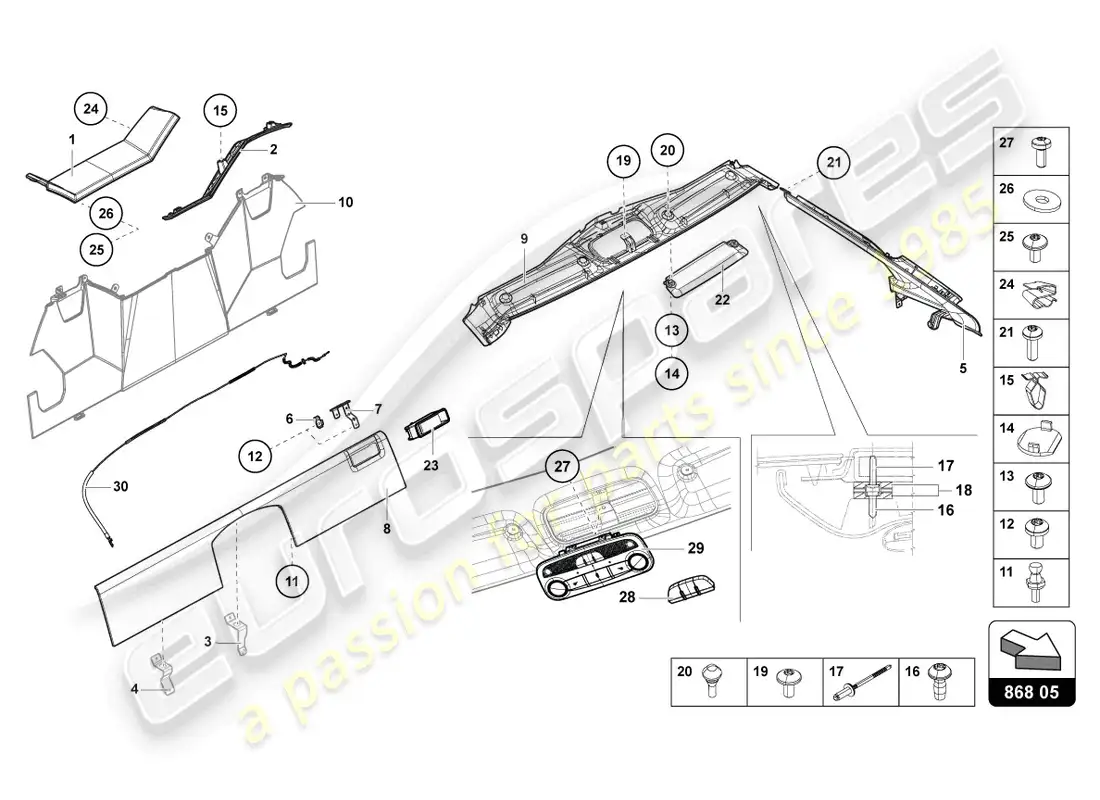 lamborghini lp700-4 roadster (2016) interior decor parts diagram