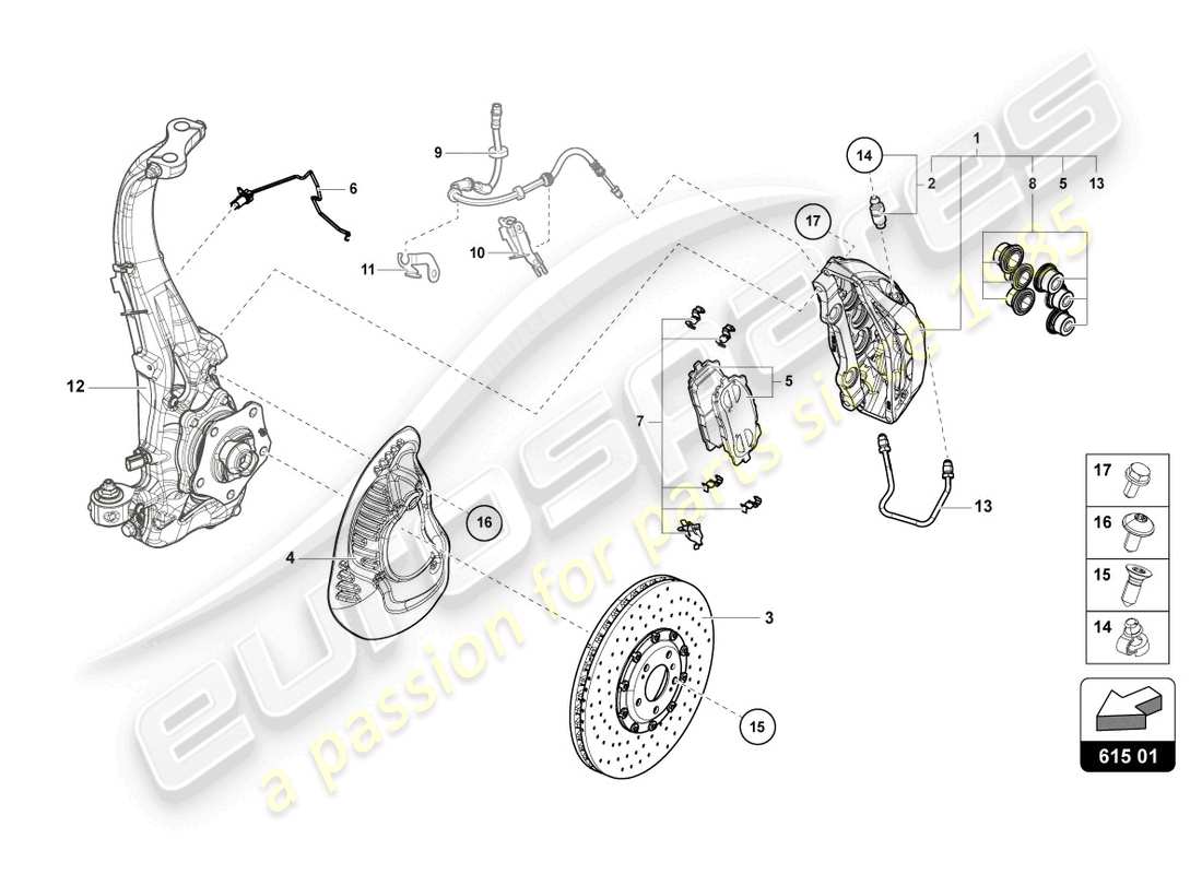 lamborghini urus performante (2023) fixed calliper brake front part diagram