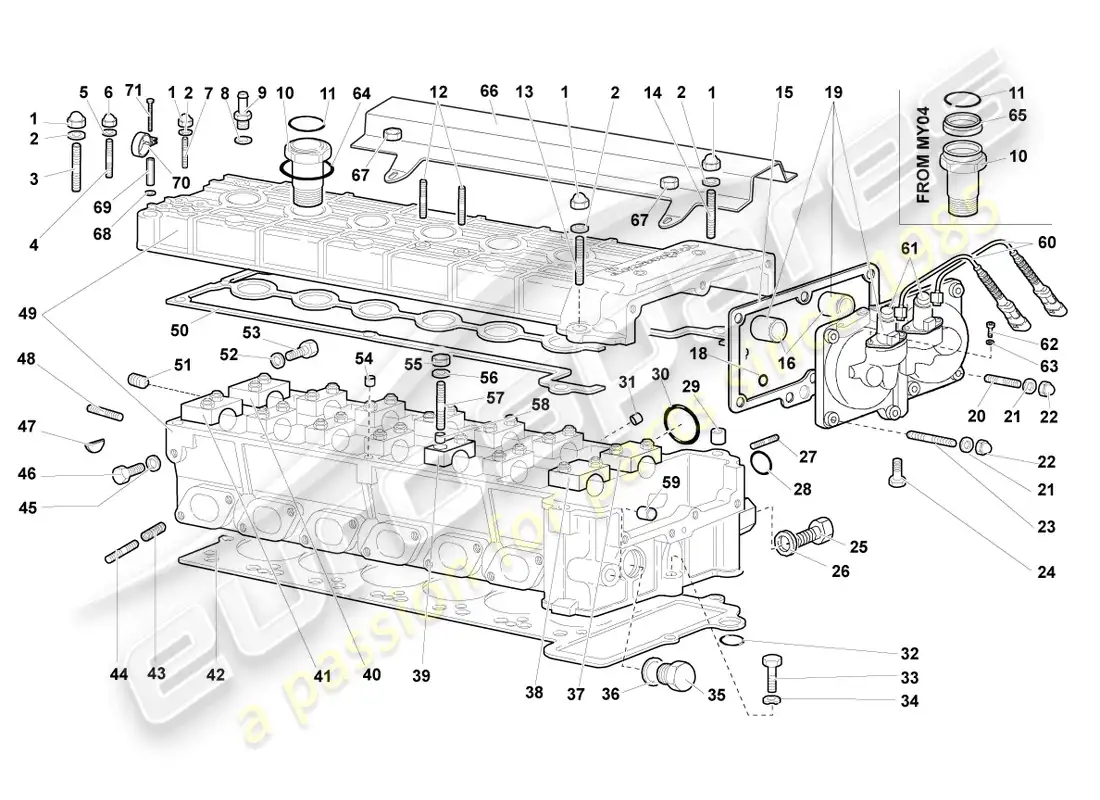 lamborghini murcielago coupe (2003) cylinder head right parts diagram