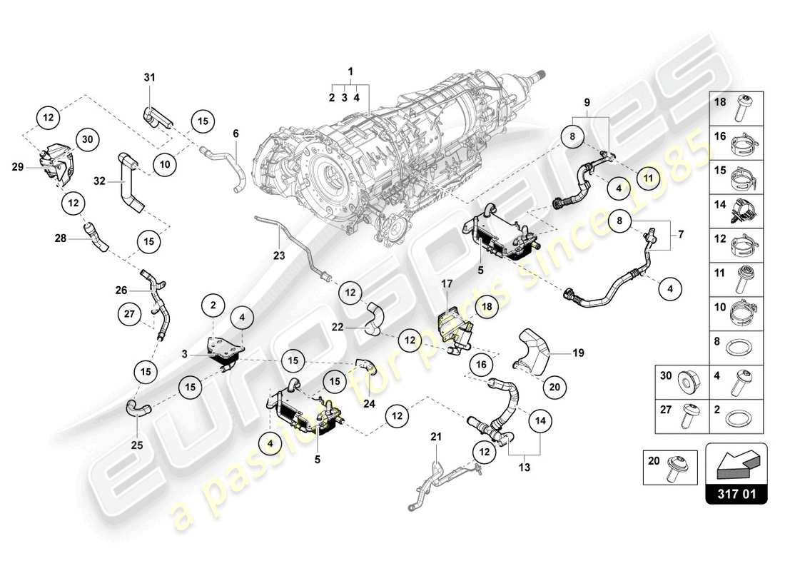 lamborghini urus performante (2023) cooling system for gear oil part diagram