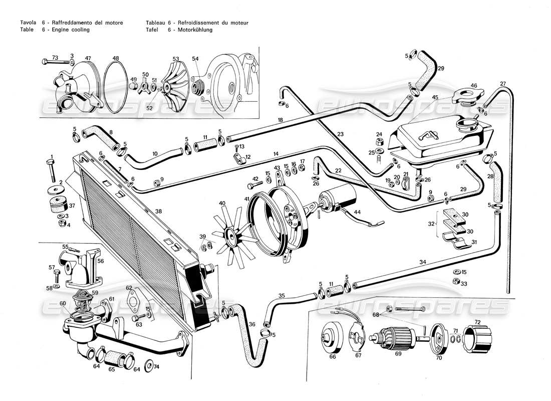 MASERATI MERAK 3.0 ENGINE COOLING PART DIAGRAM maserati merak 3.0 engine cooling part diagram