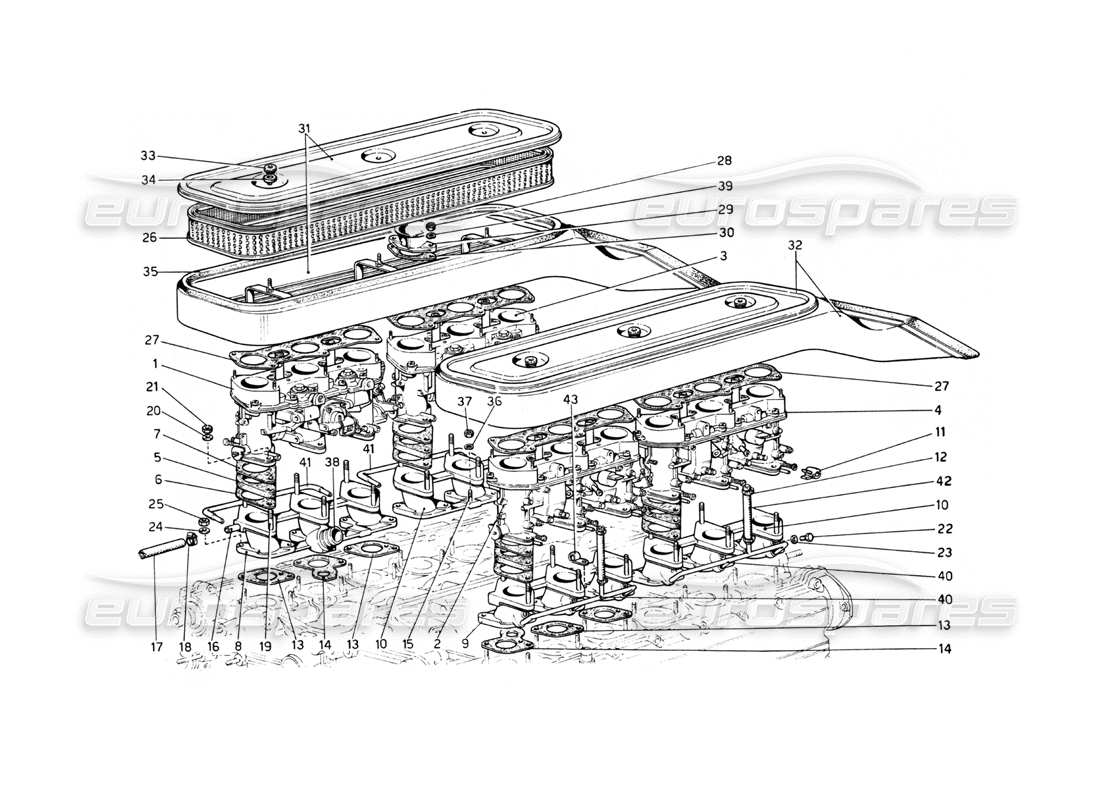 FERRARI 512 BB AIR INTAKES AND MANIFOLDS PART DIAGRAM ferrari 512 bb air intakes and manifolds part diagram