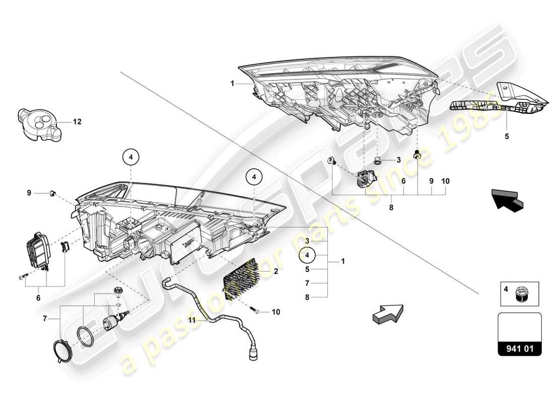 lamborghini urus performante (2023) led headlight part diagram