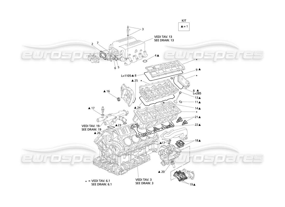MASERATI QTP V8 EVOLUZIONE GASKETS AND SEALS FOR HEADS OVERHAUL PART DIAGRAM maserati qtp v8 evoluzione gaskets and seals for heads overhaul part diagram