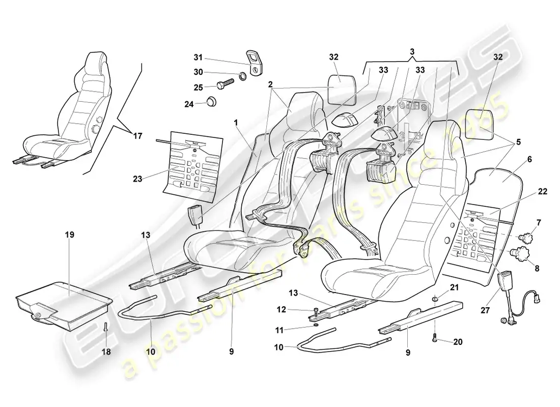 lamborghini murcielago coupe (2003) seat, complete parts diagram