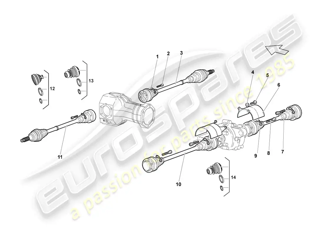 lamborghini murcielago coupe (2003) drive shaft front parts diagram
