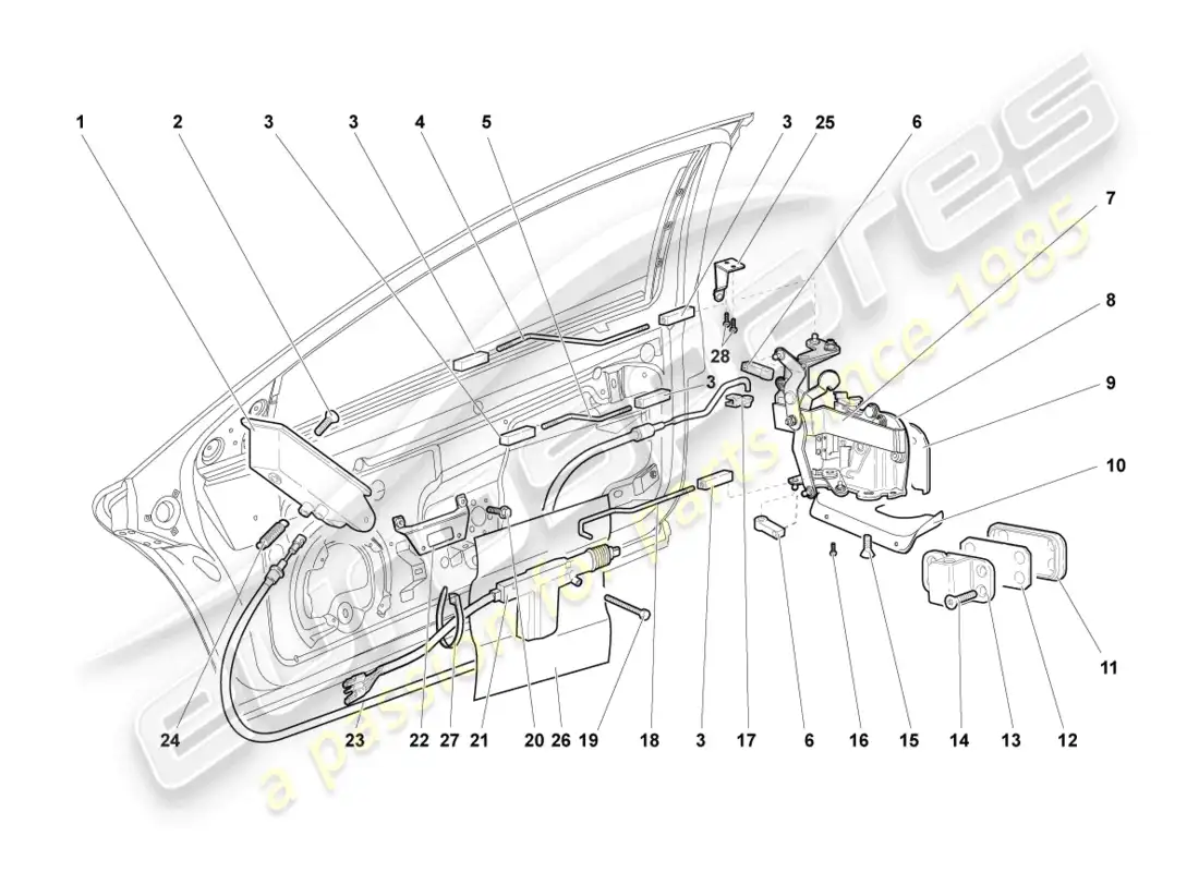 lamborghini murcielago coupe (2003) door lock parts diagram