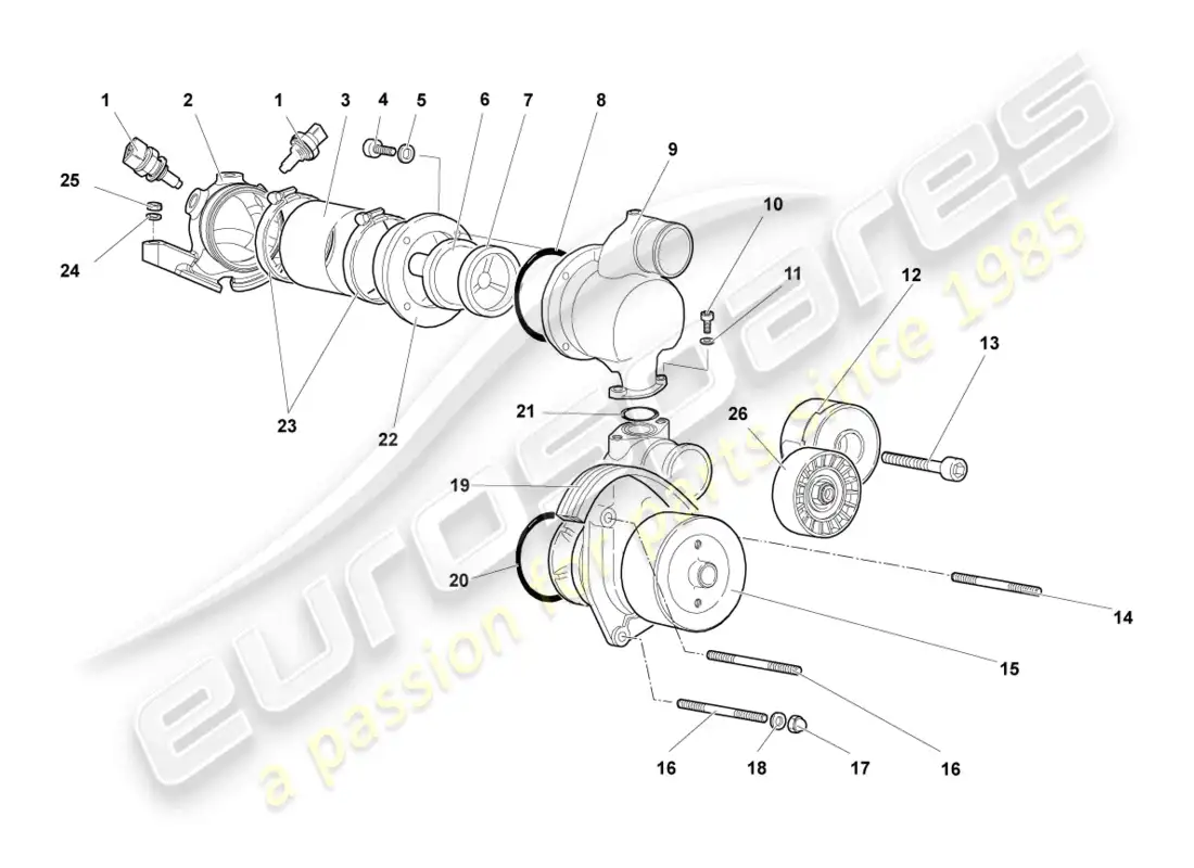 lamborghini murcielago coupe (2004) coolant pump parts diagram
