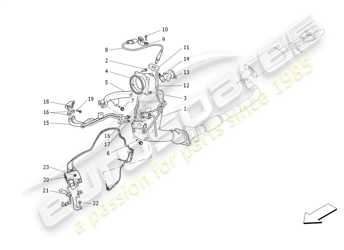maserati levante gt (2022) pre-catalytic converters and catalytic converters parts diagram