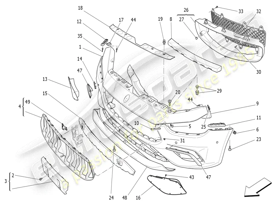 maserati ghibli (2020) front bumper parts diagram