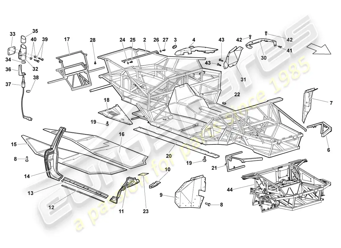 lamborghini murcielago coupe (2004) frame part diagram