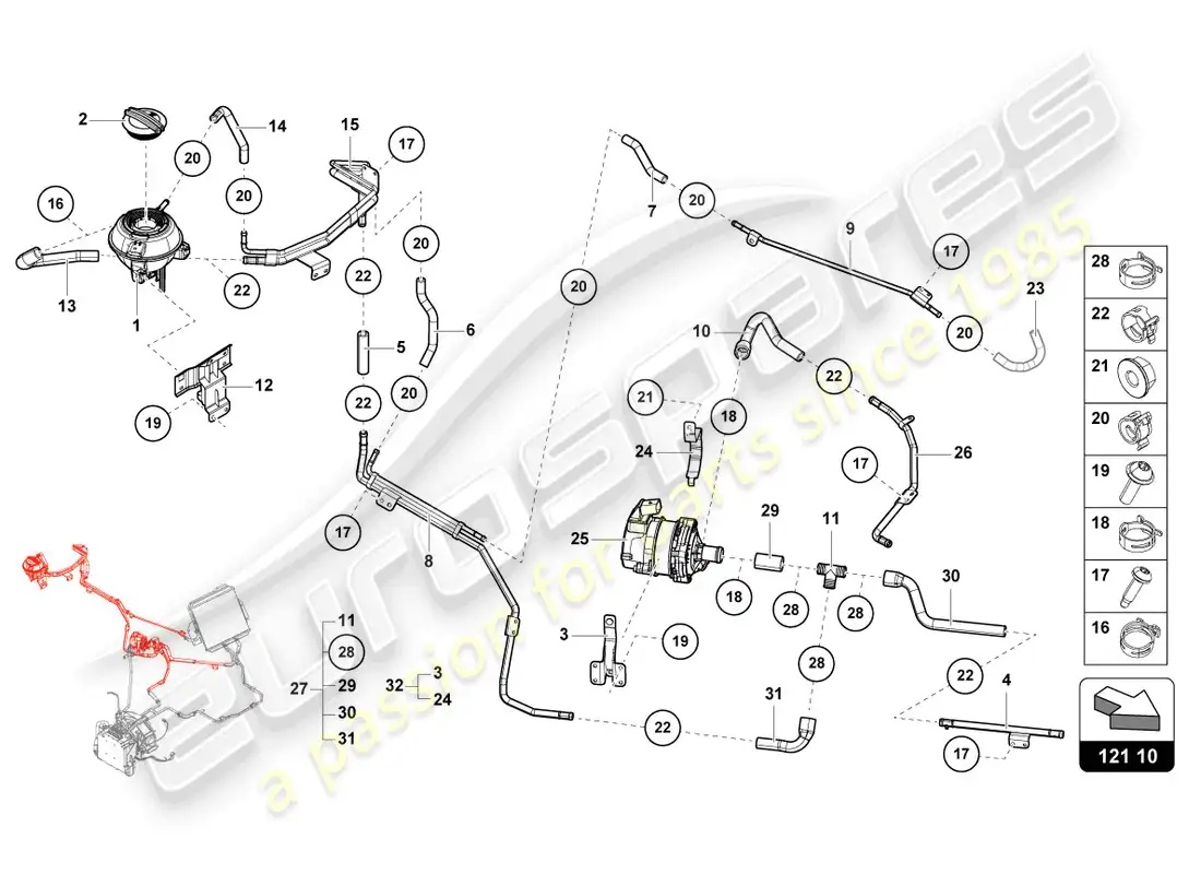 lamborghini sian (2021) cooling system parts diagram
