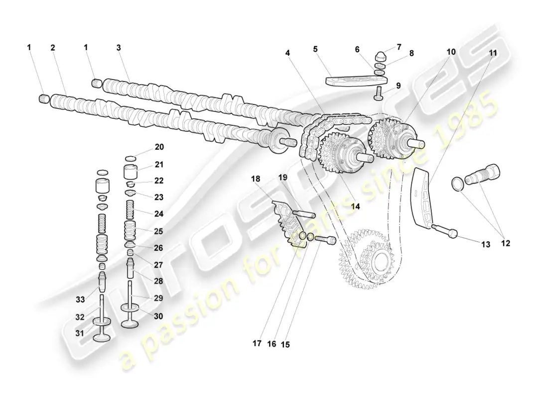 lamborghini murcielago coupe (2003) camshaft, valves right parts diagram
