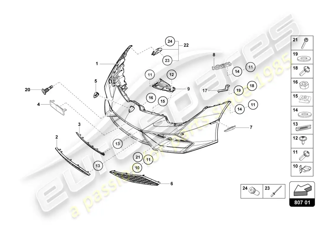 lamborghini lp600-4 zhong coupe (2016) bumper, complete front parts diagram