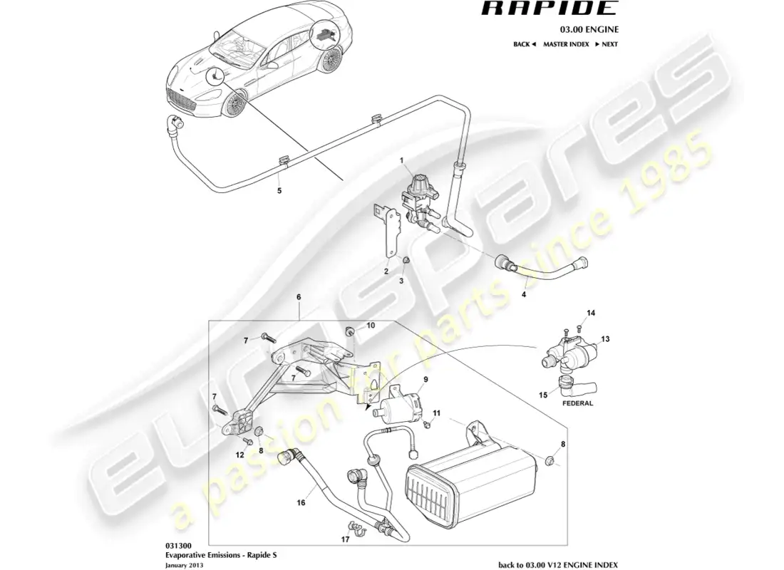 aston martin rapide (2010) evaporative emissions parts diagram