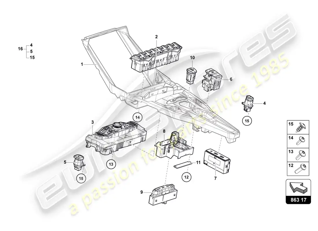 lamborghini centenario roadster (2017) switch unit parts diagram
