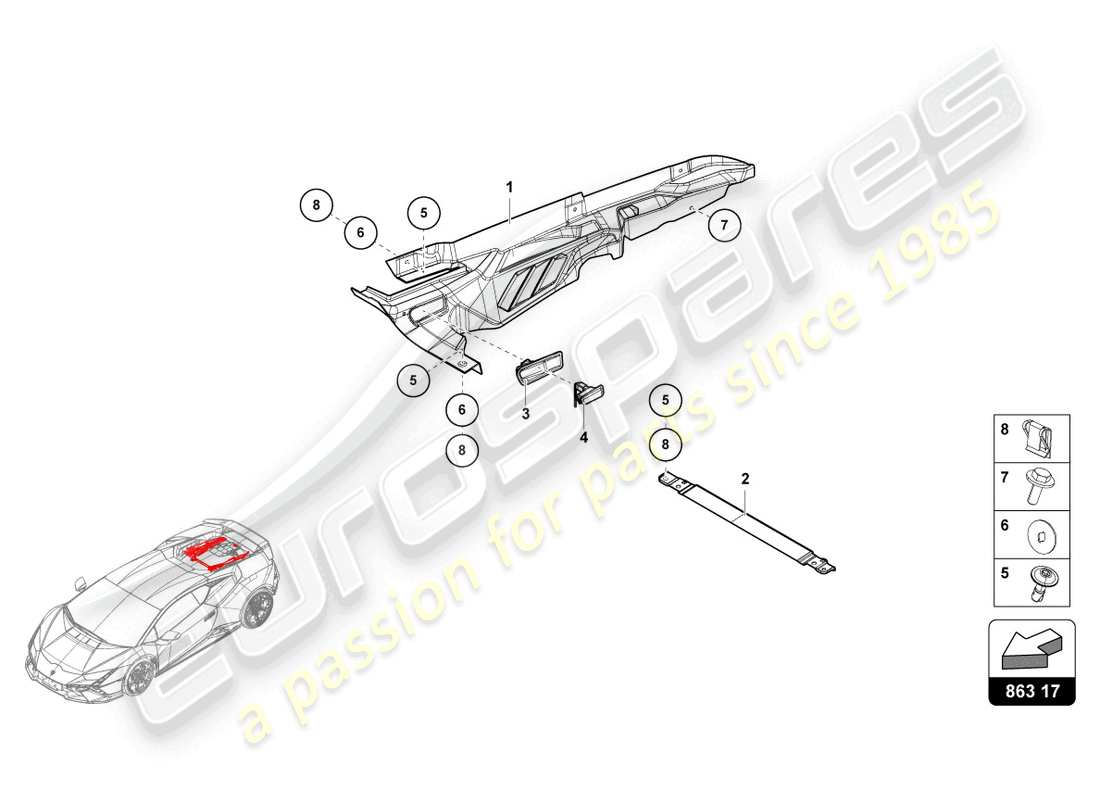 lamborghini tecnica (2023) engine cover part diagram