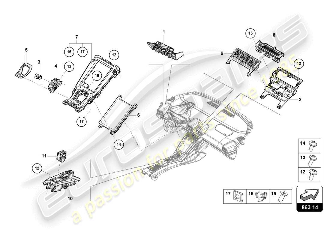 lamborghini 2023 (tecnica) centre console, upper part part diagram