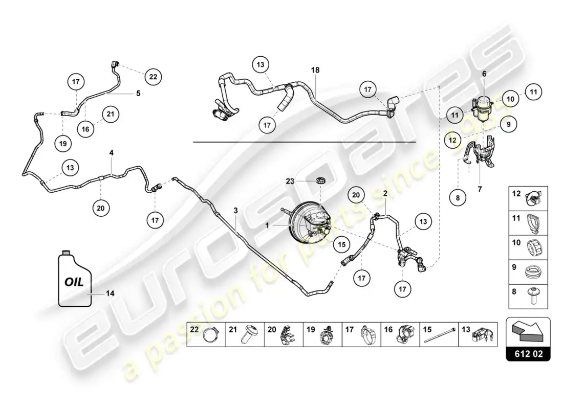 lamborghini evo spyder (2020) hydraulic system for brake servo parts diagram