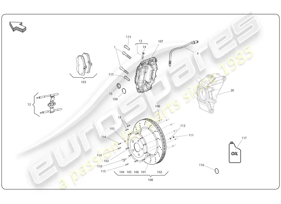 lamborghini super trofeo (2009-2014) rear brake discs parts diagram