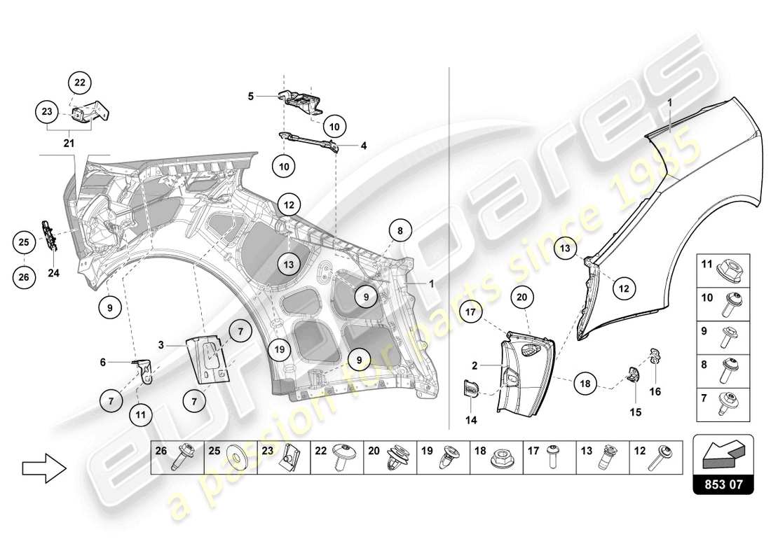 lamborghini evo spyder (2024) wing protector part diagram