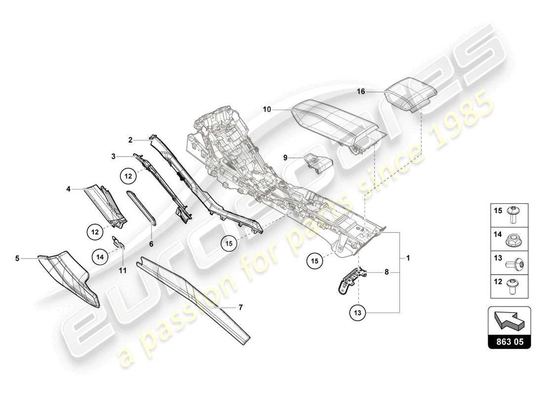 lamborghini evo spyder (2024) tunnel trim part diagram