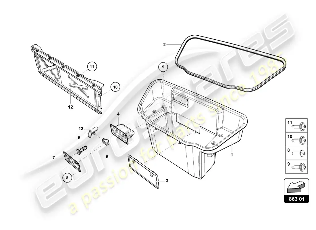 lamborghini lp580-2 coupe (2016) luggage compartment lining parts diagram