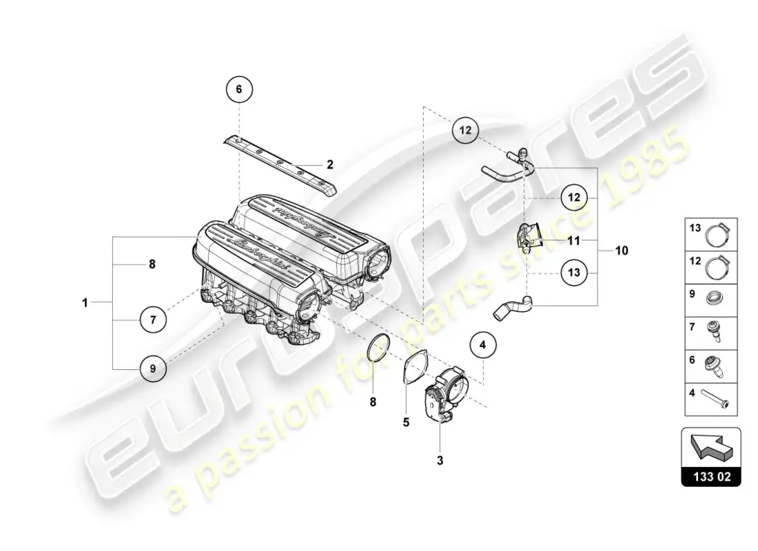 lamborghini evo spyder (2020) intake manifold parts diagram