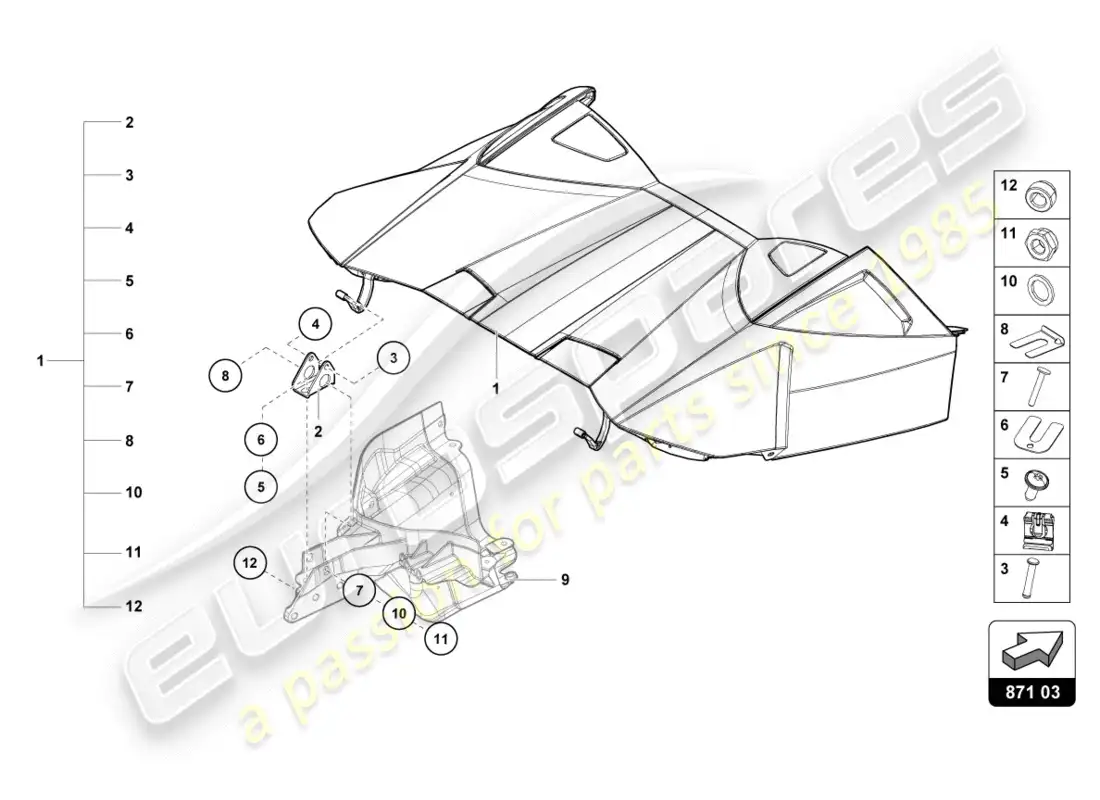 lamborghini lp580-2 spyder (2017) cabrio top stowage box cover parts diagram