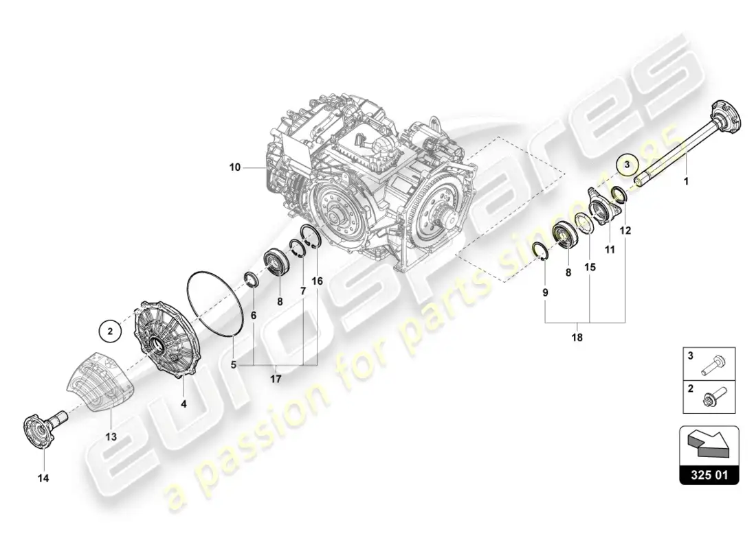 lamborghini evo coupe 2wd (2020) flanged shaft with bearing parts diagram