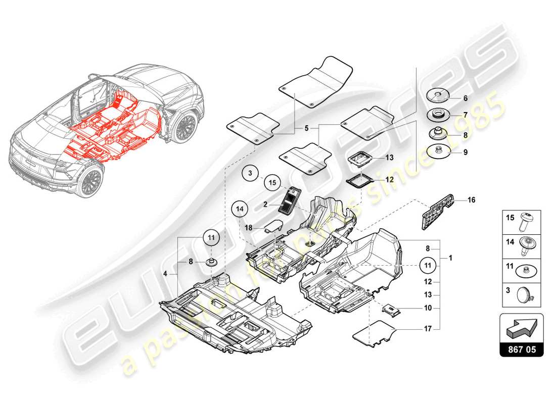 lamborghini urus performante (2024) protective mat part diagram