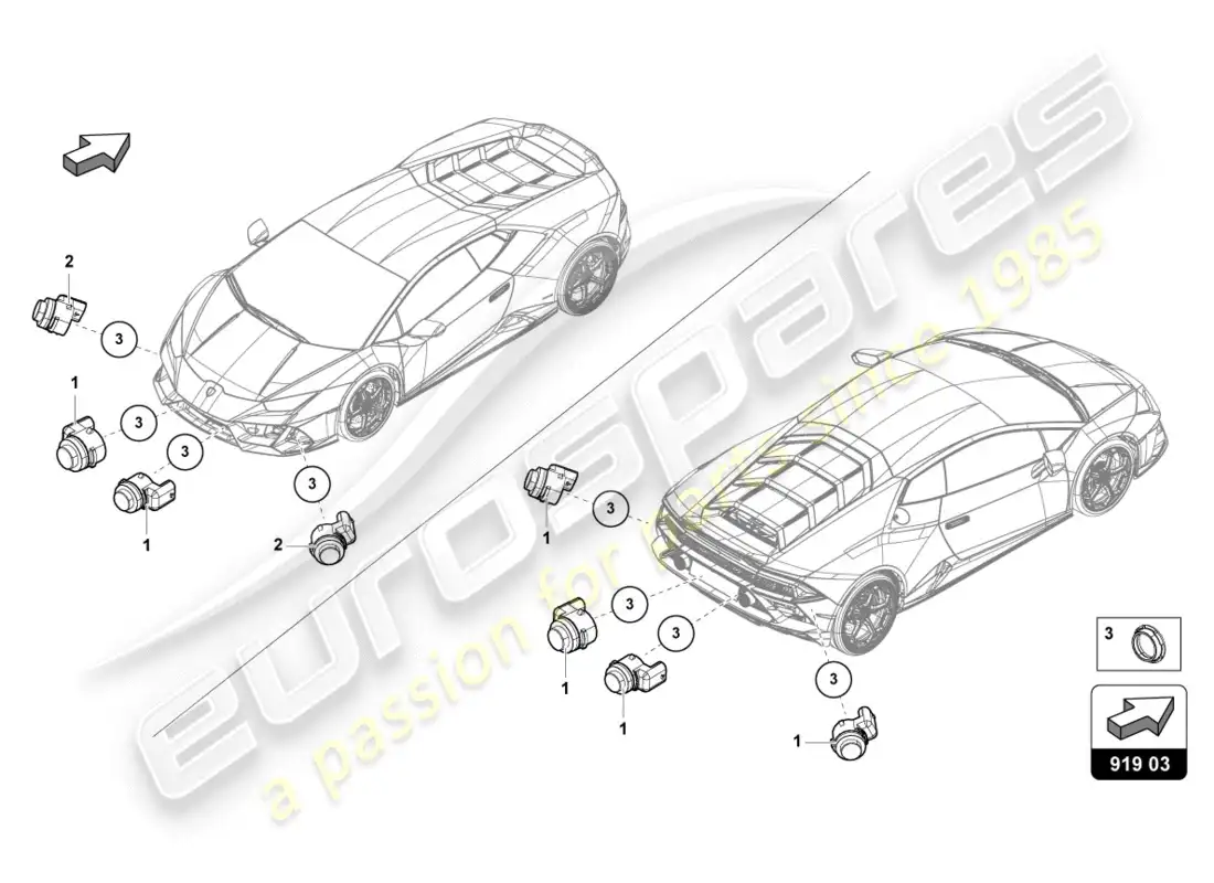 lamborghini evo spyder (2020) parking aid parts diagram
