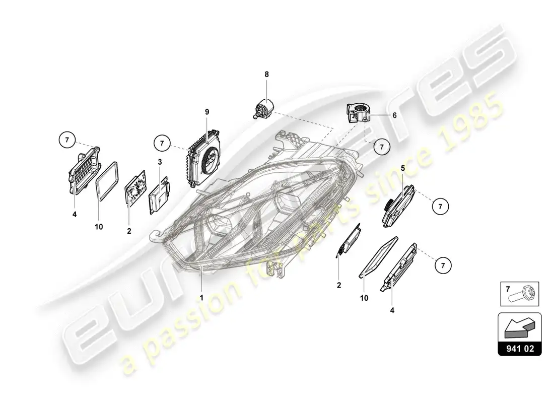 lamborghini lp580-2 spyder (2017) lighting system front parts diagram