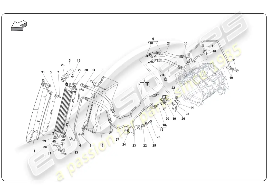 lamborghini super trofeo (2009-2014) oil cooler parts diagram