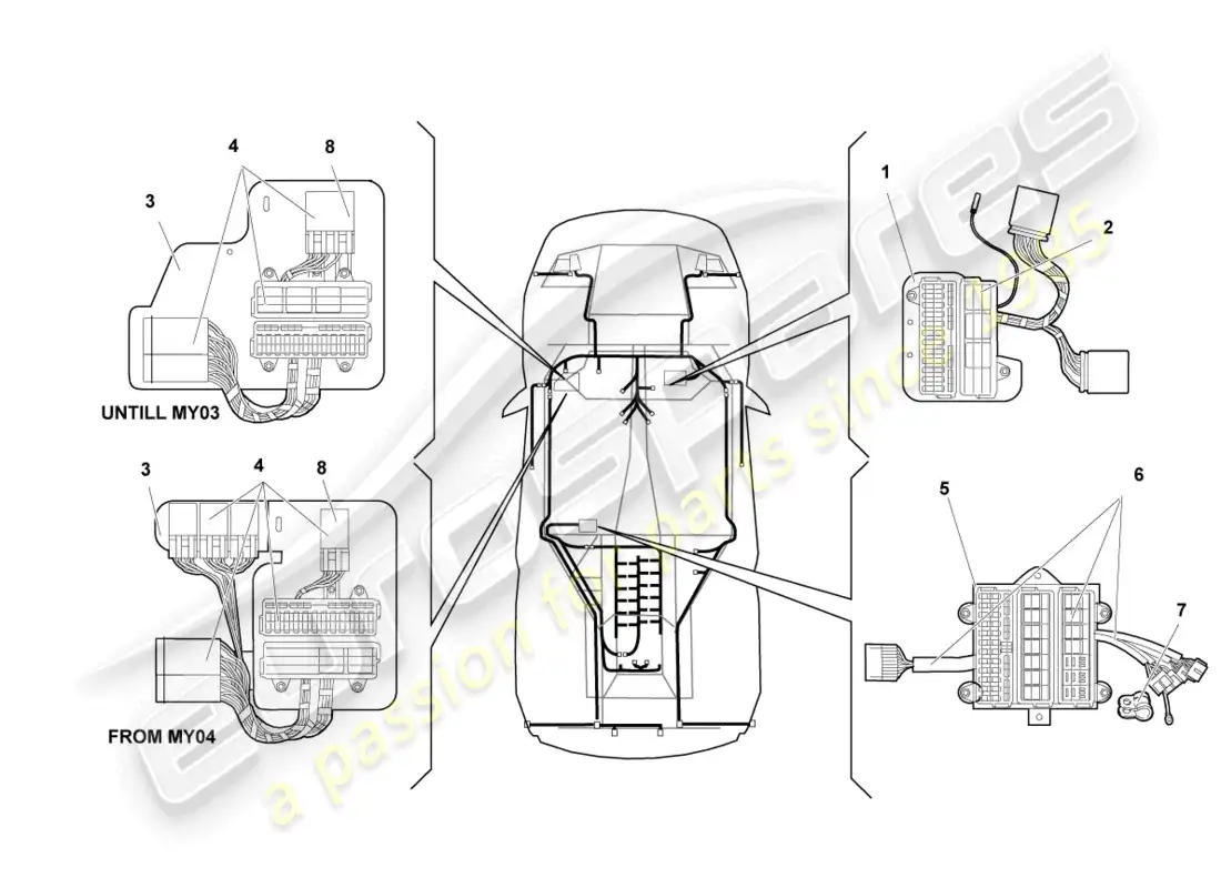lamborghini murcielago coupe (2004) central electrics part diagram