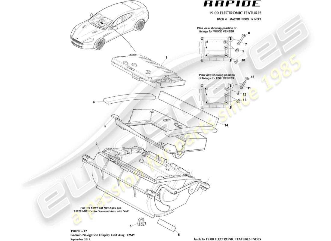 aston martin rapide (2014) navigation display, garmin, 12my part diagram