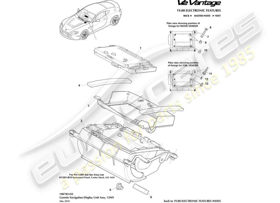 aston martin v12 vantage (2012) navigation display, 12my part diagram