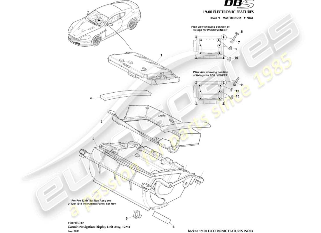 aston martin dbs (2009) navigation display, 12my part diagram