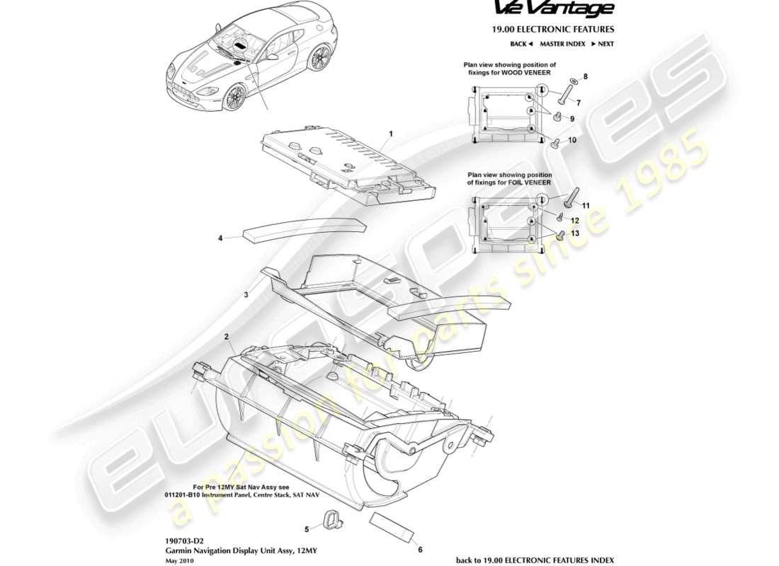 aston martin v12 vantage (2010) navigation display, 12my part diagram