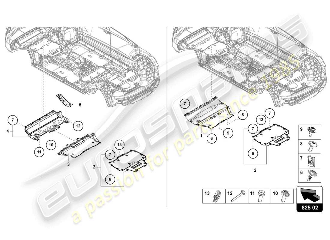 lamborghini urus s (2023) underbody trim parts diagram