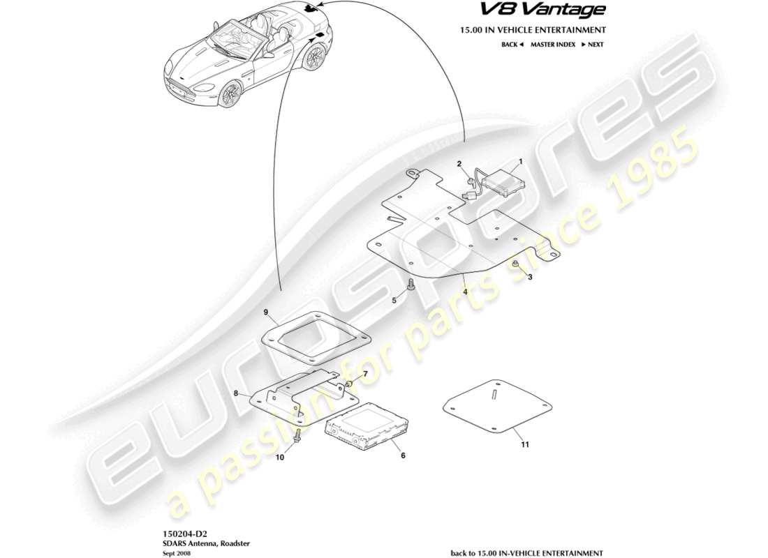 aston martin v8 vantage (2015) sdars antenna, roadster part diagram