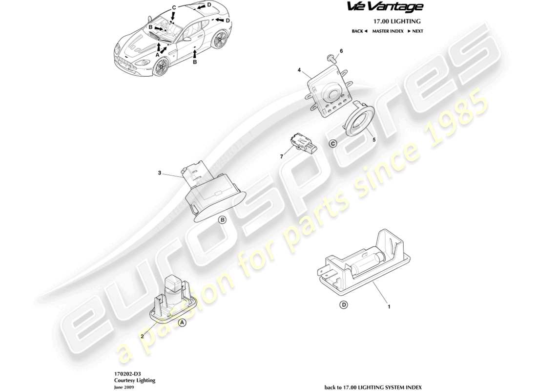 aston martin v12 vantage (2012) courtesy lighting part diagram