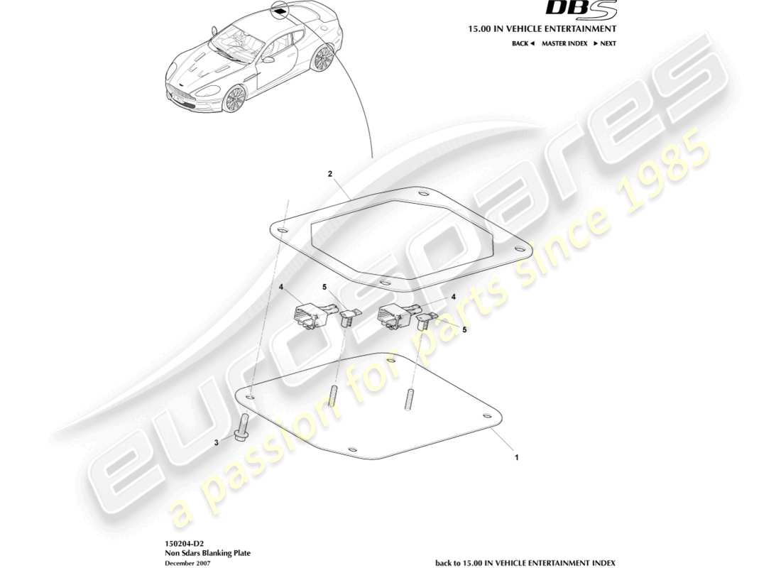 aston martin dbs (2008) non sdars blanking plate part diagram